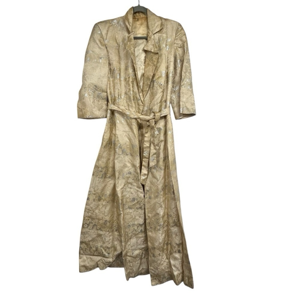 Vintage 1960s Gold Silver Brocade Duster Robe Handmade Couture One-of-a-Kind